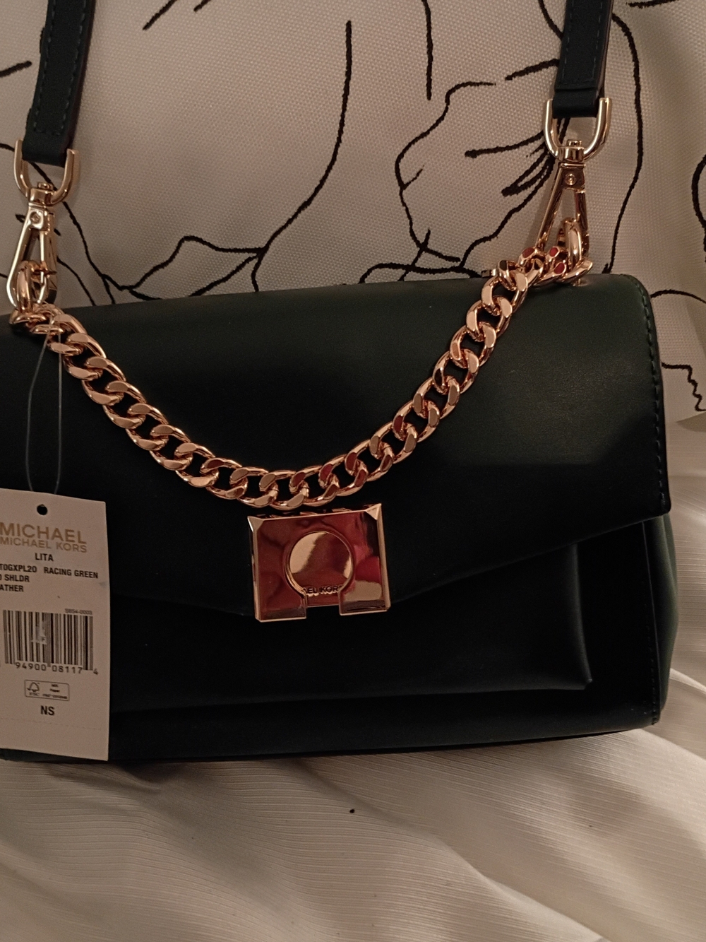 Michael Kors Racing Green Chain-Accent Leather Shoulder Bag